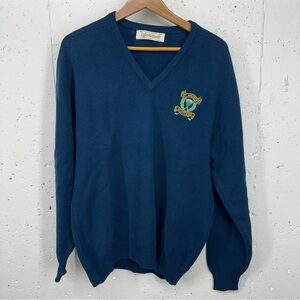 Vintage Lyle & Scott Men’s size 46 XL St. Andrews Teal Blue V Neck Wool Sweater